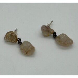 Vintage Sterling Silver Dangle Earrings With Natural Quartz Gemstones